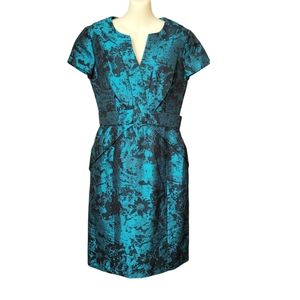 SZ 2 Heidi Dress Black Aqua Midnight Forest Floral Jaquard Formal Occassion